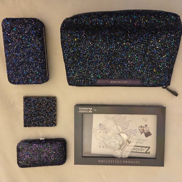 Sephora Dark Rainbow NWOT unused palette brushes bag mirror manicure set